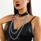 Collier Choker Cuir Noir avec Anneau et Chaînes Dégradées Bondage Sexy.