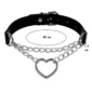 Collier Choker Ras du Cou en Cuir Noir à Cœur & Chaînes (dimensions).