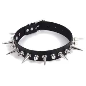 Collier Choker en Cuir Noir Clouté Style Punk Gothique.