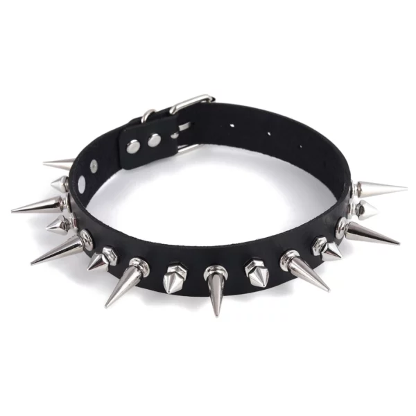 Collier Choker en Cuir Noir Clouté Style Punk Gothique.