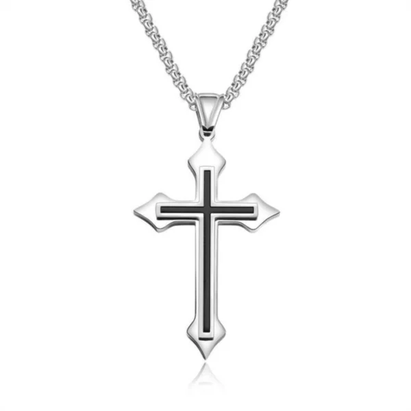 Collier Croix Relief Noir Unisexe Style Gothique Collier Croix Relief Noir Unisexe Style Gothique.