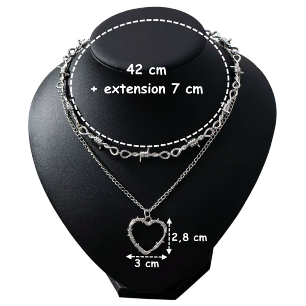 Collier Punk Goth en Fil Barbelé Chaîne et Pendentif Cœur (dimensions) Collier Punk Goth en Fil Barbelé Chaîne et Pendentif Cœur (dimensions).