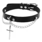 Collier Ras du Cou Gothique Cuir Noir avec Croix Pendante & Chaînes.