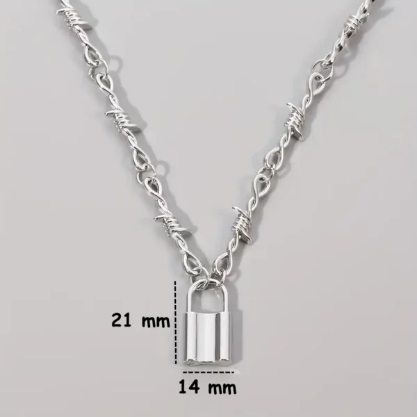 Collier Ras du Cou Punk en Acier Inoxydable Chaîne Barbelée avec Cadenas (dimensions).