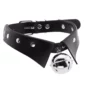 Collier Ras du Cou en Cuir Noir à Col Roulé avec Clochette Métallique