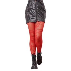 Femme Punk en Collants Résille Motif Serpent - Couleur Rouge.