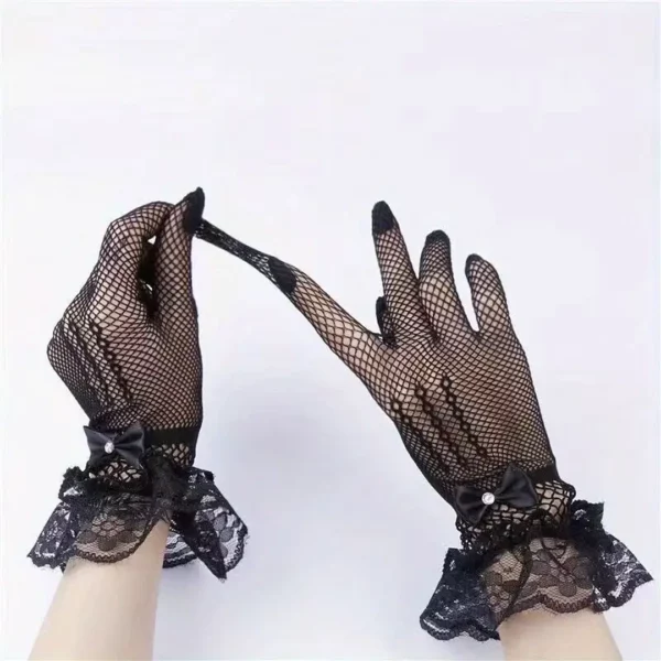 Gants Femme en Dentelle Noire avec Nœud Papillon et Strass (élasticité) Gants Femme en Dentelle Noire avec Nœud Papillon et Strass (élasticité).