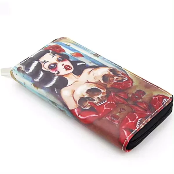 Grand Portefeuille Cuir Pin-up avec Crânes Style Gothique Punk Grand Portefeuille Cuir Pin-up avec Crânes Style Gothique Punk.