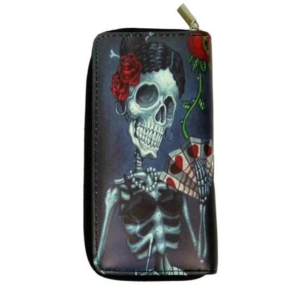 Grand Portefeuille Gothique en Cuir Motif Femme Squelette Grand Portefeuille Gothique en Cuir Motif Femme Squelette.