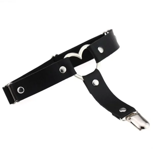 Jarretière Cuir Noir à Cœur Métallique & Clips Bas Jarretière Cuir Noir à Cœur Métallique & Clips Bas.