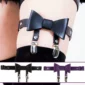 Jarretière Cuir Noir ou Violet Nœud Papillon & Clips Bas.