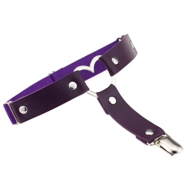 Jarretière Cuir Violet à Cœur Métallique & Clips Bas Jarretière Cuir Violet à Cœur Métallique & Clips Bas.
