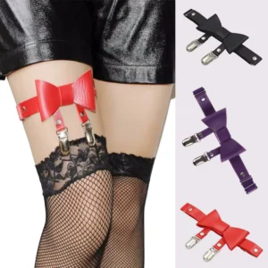 Jarretière Cuir à Nœud Papillon & Double Clips Bas.