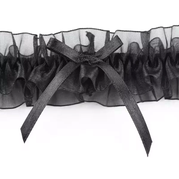 Jarretière Organza en Polyester Noir avec Nœud Satiné Décoratif.