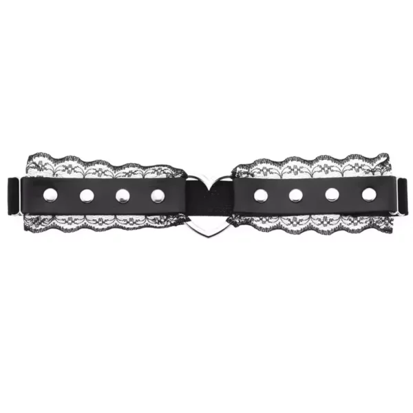 Jarretière en Cuir Noir & Dentelle avec Cœur Métallique Jarretière en Cuir Noir & Dentelle avec Cœur Métallique.