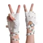 Mitaines Cuir Blanc Femme Style Punk Rock avec Sangle et Rivets.
