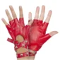 Mitaines Cuir Rouge Femme Style Punk Rock avec Sangle et Rivets.