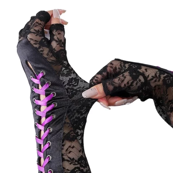 Mitaines Longues Dentelle Ruban Réglable Femme Gothique (élasticité) Mitaines Longues Dentelle Ruban Réglable Femme Gothique (élasticité).