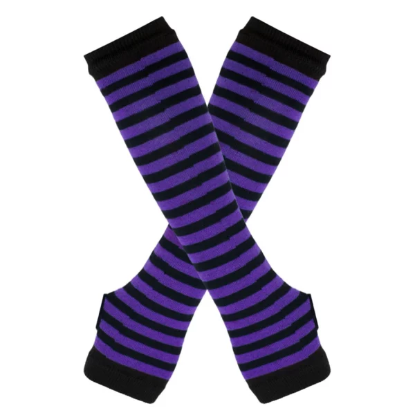 Mitaines Longues Rayées Emo Gothique Romantique pour Femme (variante violet noir) Mitaines Longues Rayées Emo Gothique Romantique pour Femme (variante violet noir).