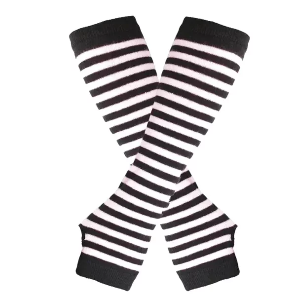 Mitaines Longues Rayées Goth Punk pour Femme (variante blanc noir) Mitaines Longues Rayées Goth Punk pour Femme (variante blanc noir).