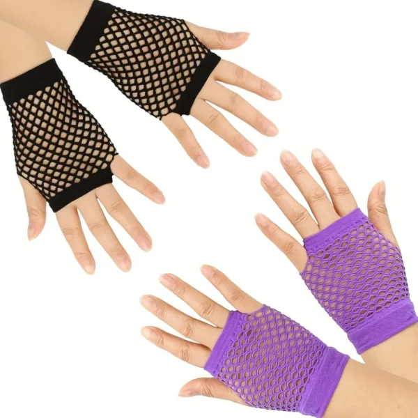 Mitaines Résille Nylon Noir ou Violet pour Femme.