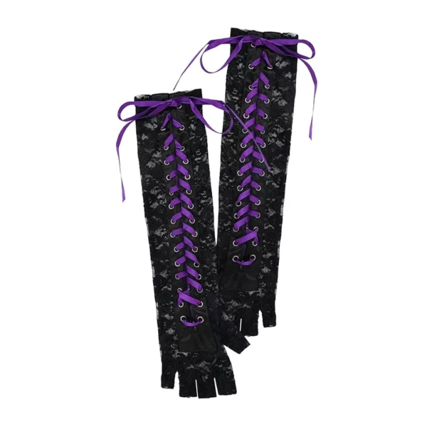 Paire de Mitaines Longues Dentelle Ruban Réglable Femme Gothique Paire de Mitaines Longues Dentelle Ruban Réglable Femme Gothique.