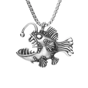 Pendentif Poisson Lanterne avec Chaîne à Mailles Vénitiennes en Acier Inoxydable.