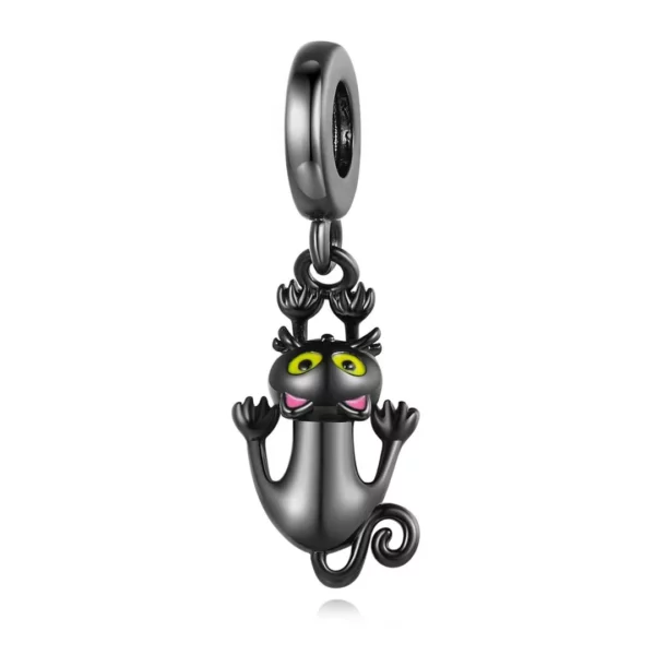Pendentif ou Charm Chat Noir Suspendu en Argent 925.