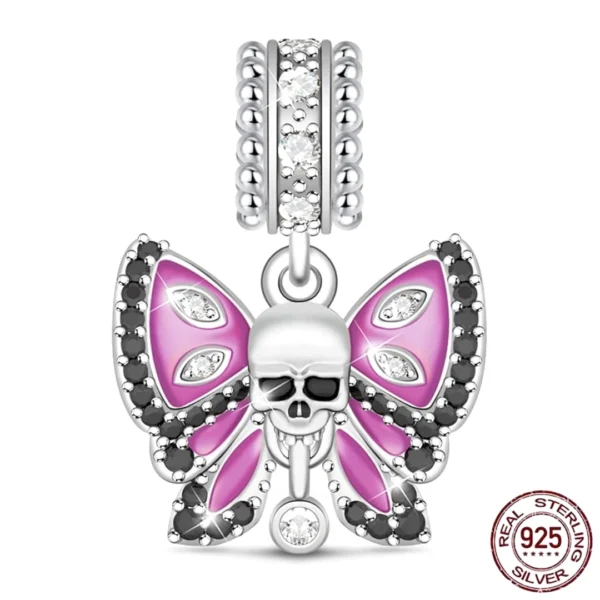 Pendentif ou Charm Crâne Papillon Améthyste en Argent 925.