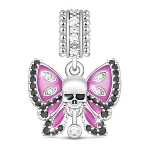 Pendentif ou Charm Crâne Papillon Améthyste en Argent 925.