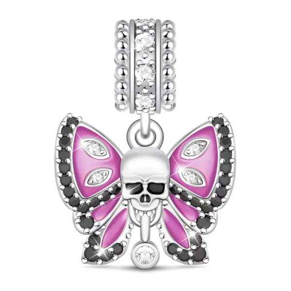 Pendentif ou Charm Crâne Papillon Améthyste en Argent 925.