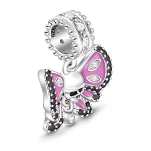 Pendentif ou Charm Crâne Papillon Améthyste en Argent 925 pour Collier ou Bracelet Femme.
