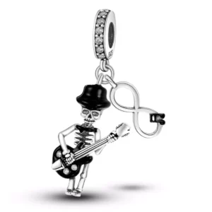 Pendentif ou Charm Squelette Guitariste en Argent 925.