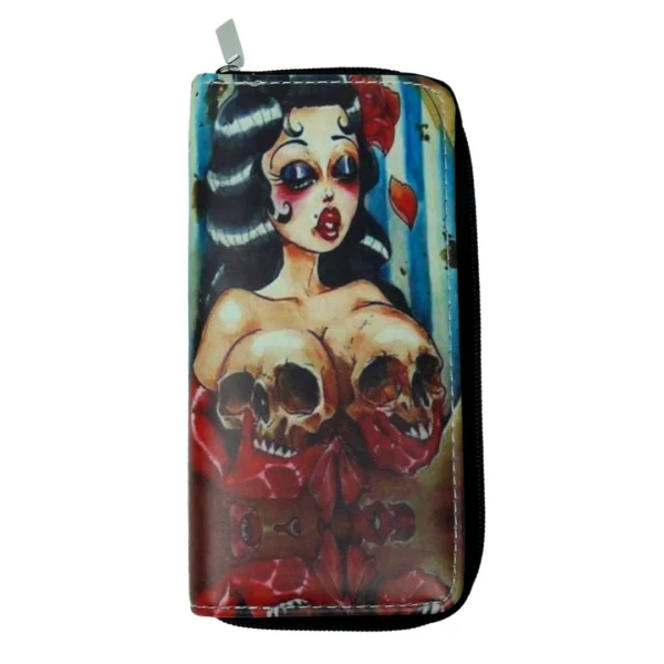 Portefeuille Cuir Grand Format Pin-up avec Crânes Portefeuille Cuir Grand Format Pin-up avec Crânes.