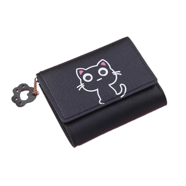 Portefeuille Femme en Cuir Noir Motif Chat.