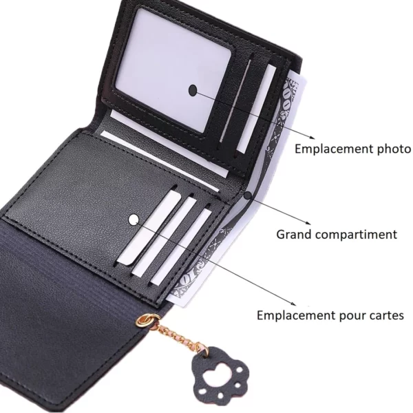 Portefeuille Femme en Cuir Noir Motif Chat Porte-monnaie Porte-cartes Portefeuille Femme en Cuir Noir Motif Chat Porte-monnaie Porte-cartes.