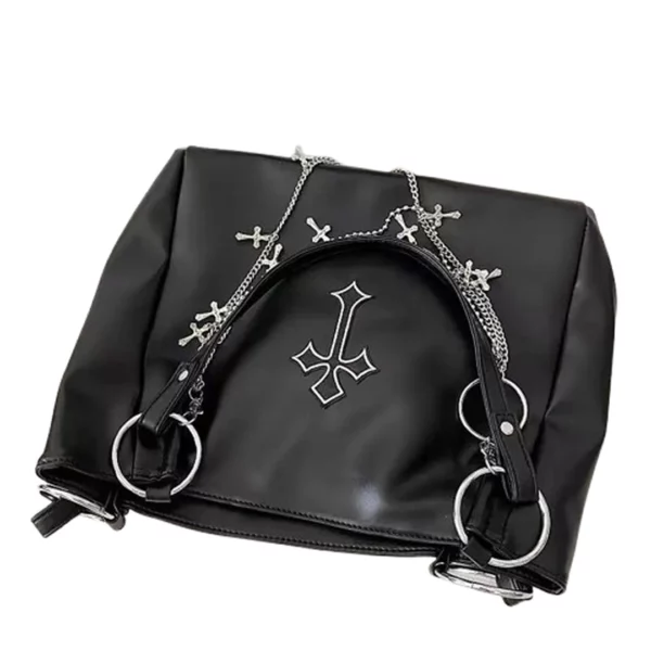 Sac à Main Femme Cuir PU Croix Brodée & Chaînes Pendantes Sac à Main Femme Cuir PU Croix Brodée & Chaînes Pendantes.