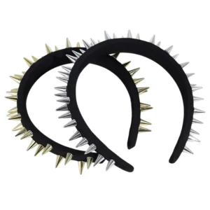 Serre-Tête en Tissu Noir Clouté (variantes spikes couleur acier et doré).
