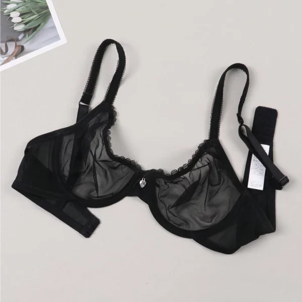 Soutien-Gorge Noir en Tulle Transparent Bordé de Dentelle Soutien-Gorge Noir en Tulle Transparent Bordé de Dentelle.