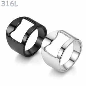 Bague Acier 316L Décapsuleur Noir ou Argent.