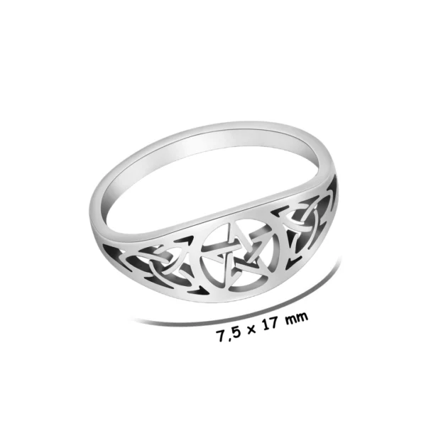 Bague Ajourée Pentacle et Triquetras en Acier 316L (dimensions motif) Bague Ajourée Pentacle et Triquetras en Acier 316L (dimensions motif)