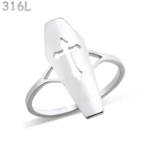 Bague Croix Gothique Ajourée en Acier 316L.