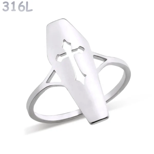 Bague Croix Gothique Ajourée en Acier 316L Bague Croix Gothique Ajourée en Acier 316L.