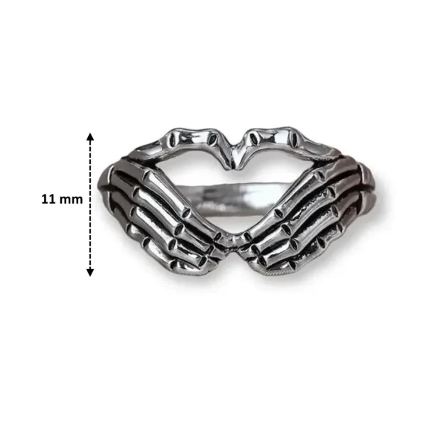 Bague Mains Squelettiques Cœur Acier Chirurgical 316L (dimensions) Bague Mains Squelettiques Cœur Acier Chirurgical 316L (dimensions).