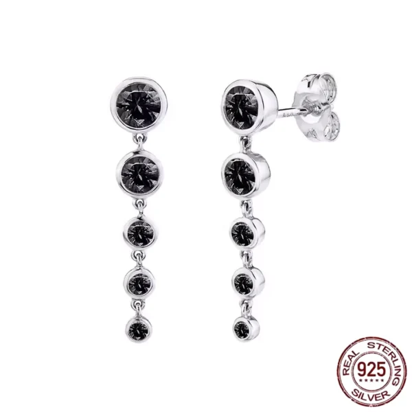 Boucles Pendantes Zircons Noirs Dégradés Argent 925.