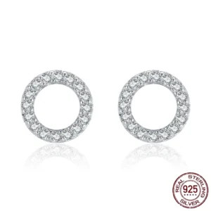 Boucles d'Oreilles Cercle Flottant Argent 925 Pavage Zircons.