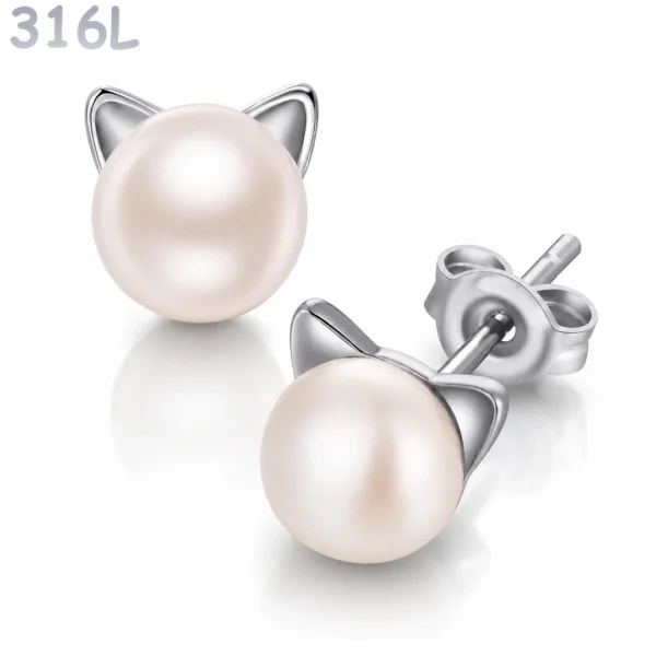 Boucles d'Oreilles Chat Perle 7 mm Acier 316L Boucles d'Oreilles Chat Perle 7 mm Acier 316L.