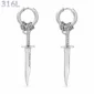 Boucles d’Oreilles Créoles Pendantes Dague en Acier 316L.