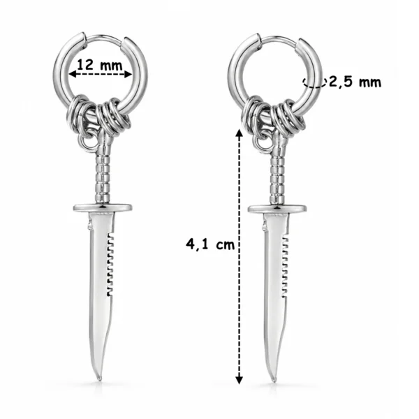 Boucles d’Oreilles Créoles Pendantes Dague en Acier 316L (dimensions) Boucles d’Oreilles Créoles Pendantes Dague en Acier 316L (dimensions).