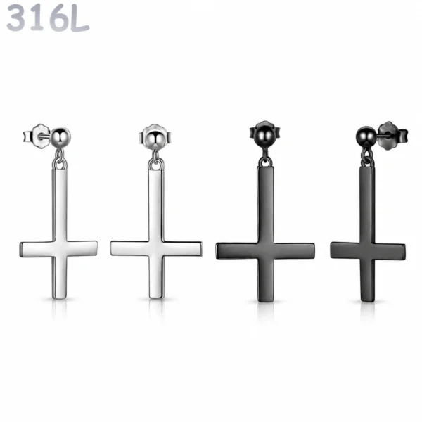 Boucles d’Oreilles Croix Inversée Acier 316L.
